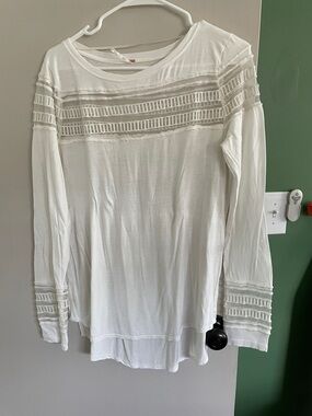 FREE PEOPLE Women's White Long-Sleeve Crochet Yoke Top